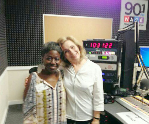 Mama Koku and Lois Reitzes in the WABE 90.1 FM radio studio
